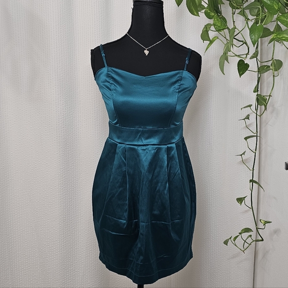 Forever 21 Elegant Teal Spaghetti Strap Dress Size S - Picture 2 of 10